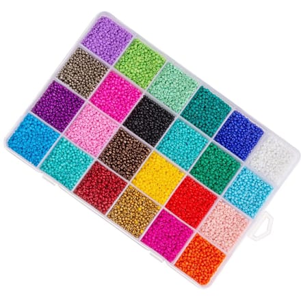 24 Vakjes 1000 Stuks Glazen Zaadkralen Set met Elastisch Garen Schaar Gepolijst Doe-het-zelf Handwerk Zaadkralen Kit voor Sieraden blue