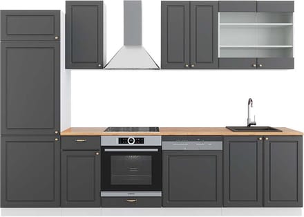Vicco Fame-Line Complete keukeneenheid – 300 cm, WB Eik Antraciet-Goud/Wit