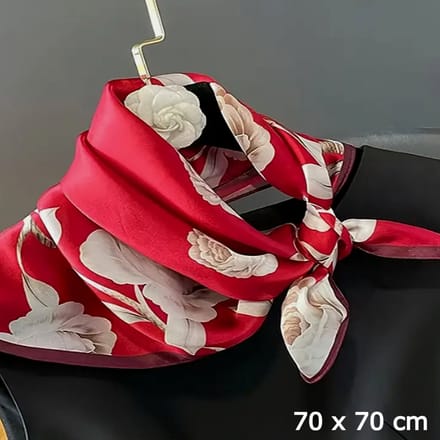 LaGloss® Bordeaux Rode Vierkante Bloemen Sjaal - Boho Chic Dames Accessoire- 70 x 70 cm