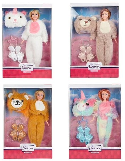 Toi-Toys tienerpop Lauren onesie - pluchen pop 30 cm multicolor.