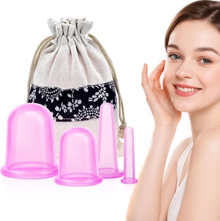 Schröpfglazen Set - Massage Cups - Huidverbetering Cellulitis - Vier Flexibele Maten - 2cm tot 6.8cm - Roze