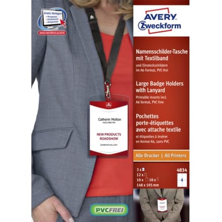 Avery 4834 Badgehouder lanyard set - A6 105 x 148 mm 12 Stuk / 3 Vellen