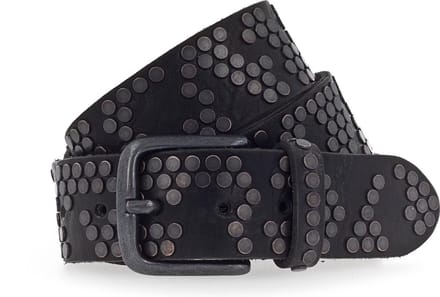 b.belt Leren Riem 40 mm Full Leather Belt With Mixed Rivets W85 Black Zwart