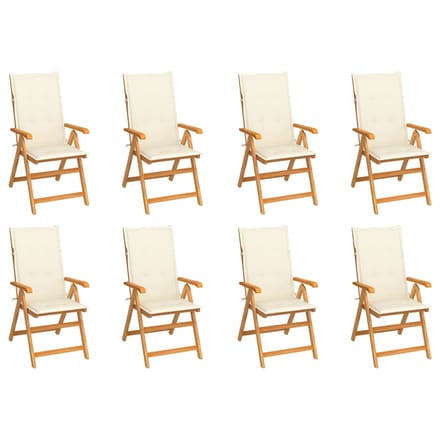 vidaXL - Verstelbare - klapstoelen - met - kussens, - 8 - stuks, - massief - teakhout
