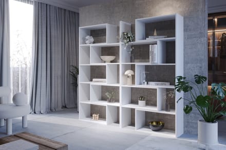 Meubel Square - Boekenkast DIAMOND 2 - set van 2 - Wit - 186x240x32 cm - Groot opbergkast - Tweedelig uitschuifbare rek
