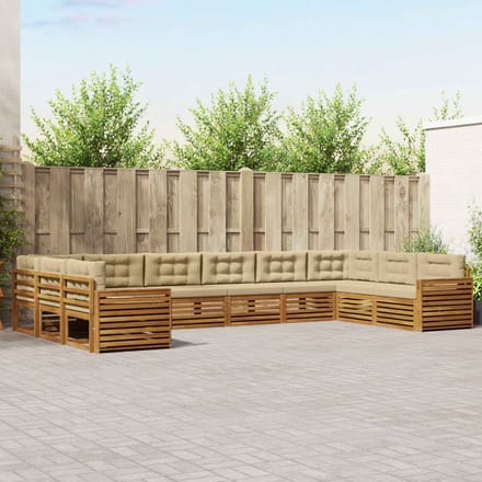 vidaXL - Sofa-Sets - 7 - st - Natuurlijk - en - Beige - Massief - Acacia - Hout