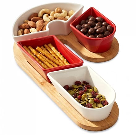 Excellent Houseware Serviesset - 5 Stuks - Keramische Schalen - Bamboe Tafel - Kerst Ontwerp