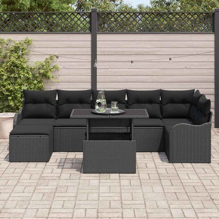 vidaXL - Tuinbank - Set - 8 - st - Zwart - [Synthetisch]: - Poly - Riet