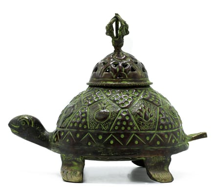 Messing Verdigris Tibetaanse Schildpad Wierookhouder - Groot