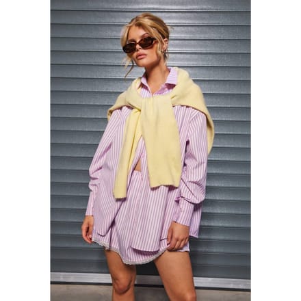 boohoo Dames Oversized Fijn Gestreept Overhemd | Pink | Maat: 6