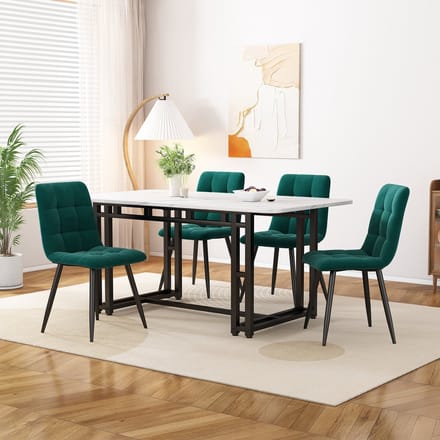 MODFU - Eethoekset - Met 4 Stoelen - Modern - Voor Eetkamer Of Woonkamer - MDF En Fluweel - Donkergroen - 120 Cm