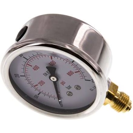 0..60 Bar Glycerine Manometer Onderaansluiting RVS/Messing 63 mm Klasse 1.6 - ML06063SVG