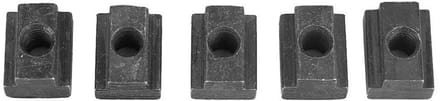 Set van 5 zwarte T-groefmoeren M6 van koolstofstaal, geschikt voor T-sleuven en constructies, grade 8.8, met schroefdraad