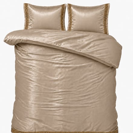 Dekbedovertrek Glans Satijn - 140x220 cm - Taupe - Lace - Inclusief Kussensloop - Luxe Uitstraling