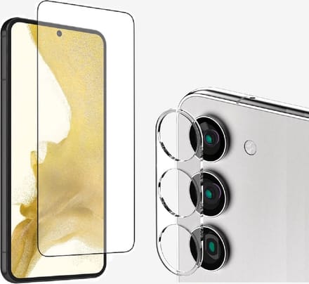 Screenprotector 2x en Camera lens protector 2x - Glasplaatje - Tempered glass Screen protector Geschikt voor: Samsung Galaxy S23 - Beschermglas