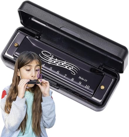 Mondharmonica Kinderen - Beginners Instrument - Muziek Leren - Metaal ABS Constructie - 12 x 4.7 x 4.2 cm - Zwart