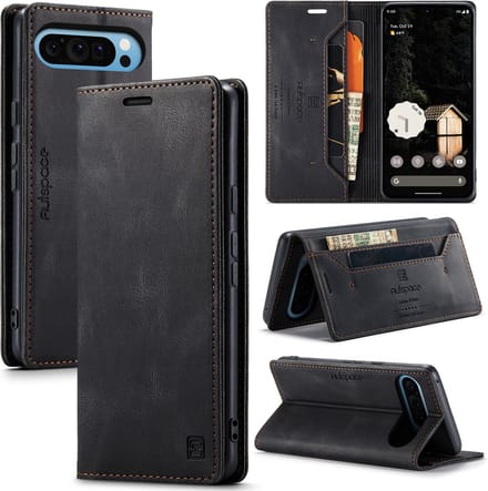 Luxe Flip Case met RFID Bescherming Kaarthouder en Magneetsluiting voor Google Pixel 9 / 9 Pro / 10 / 10 Pro _ Zwart