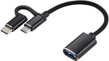 USB-C + Micro-USB naar USB 3.0 Female compacte adapter kabel - data en opladen - voor o.a. telefoon en laptop - 11 CM - zwart
