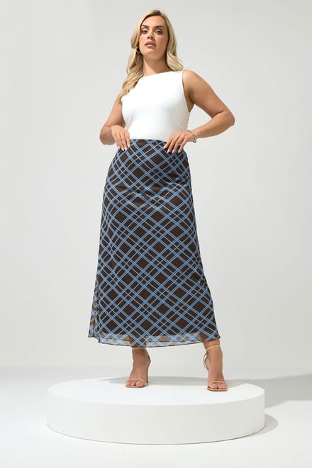 Yours London Yours Bruine En Blauwe Geruite Maxiroksize 48