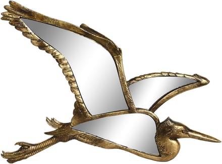 Wand decoratie spiegel ornament - vogel/reiger - goud - polyresin/glas - L35 x H26 cm