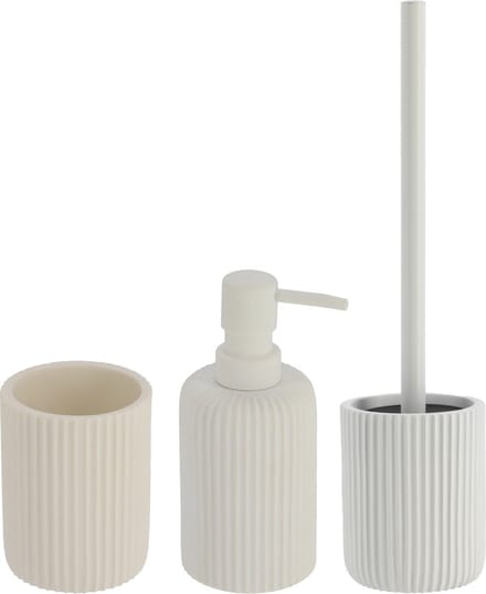 Tendance Badkamer accessoires set 2-delig - Polyresin - wit - geribbeld - luxe set