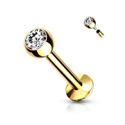 Piercing chirurgisch staal met klein wit steentje intern schroefdraad 1.2x6x3 - goud - LMPiercings