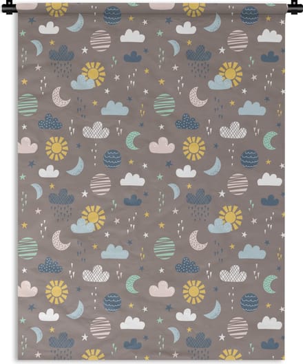 Wandkleed - Wanddoek - Wolken - Zon - Design - 150x200 cm - Wandtapijt