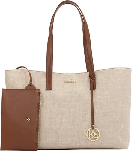 Large handbag made of Canvas fabric and natural leather