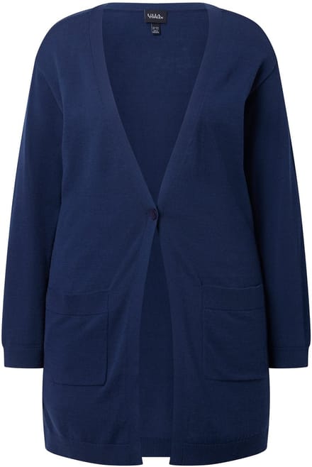 Ulla Popken - Dames - Vest knoopsluiting V-hals lange mouwen - Inktblauw - Maat 42+