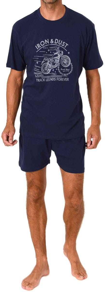 Normann herenpyjama shorty met korte mouwen en print op de voorkant