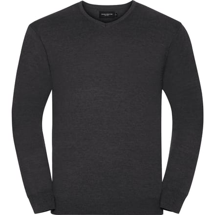 Russell Collection Heren Gebreid V Hals Sweatshirt (Houtskool mergel)