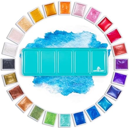 Set van 24 Glitter Aquarelverf in Draagbare Metalen Etui met Palet