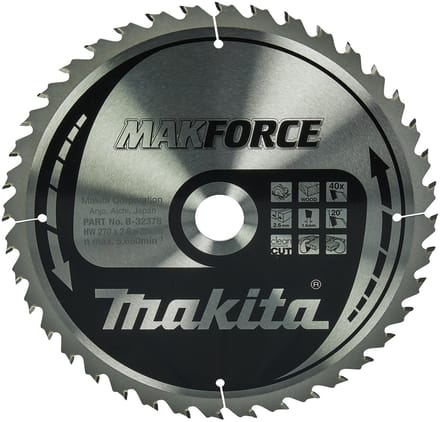 Makita B-32378 MAKFORCE B-32378 Cirkelzaagblad 270 x 30 x 2.6 mm Aantal tanden: 40 1 stuk(s)