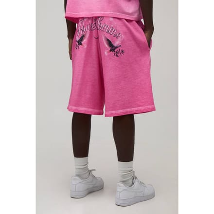 Ruimvallende Gewassen Felgekleurde Bedrukte Short | Pink | Size Medium