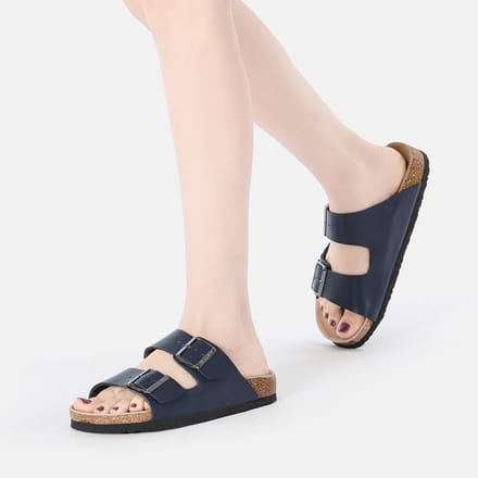 EVER AU Vrouwen Mallard Leren Tweeling Gesp Sandalen - Navy Leer