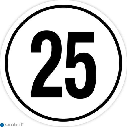 Simbol - Stickers Tempo 25 km - Tempostickers Maximaal 25 km - Duurzame Kwaliteit - Formaat ø 30 cm.