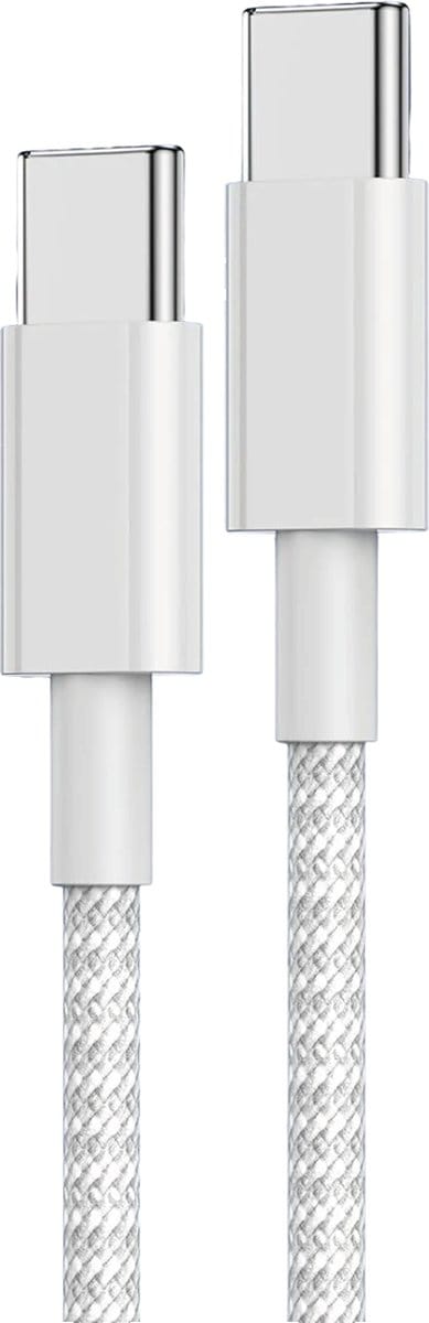 Oplaadkabel USB C naar USB C - Geschikt voor iPhone 15, iPhone 16 en Sasmung USB C Devices - 60W Vermogen - Universele Laadkabel - 2 Meter - Nylon Gevlochten - Wit