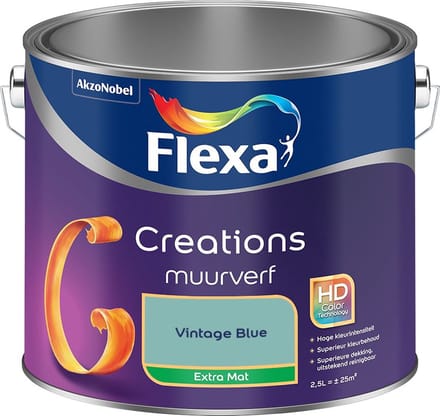 Flexa - Creations Muurverf Extra Mat - Vintage Blue - Mengverf - 2,5 L
