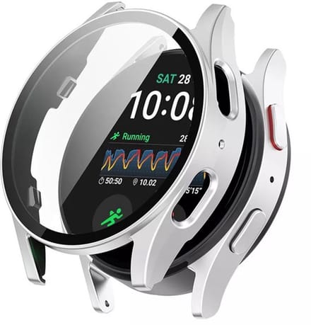 Strap-it Hard case hoesje met screen protector van glas - geschikt voor de Samsung Galaxy Watch 7 - 40mm (zilver)
