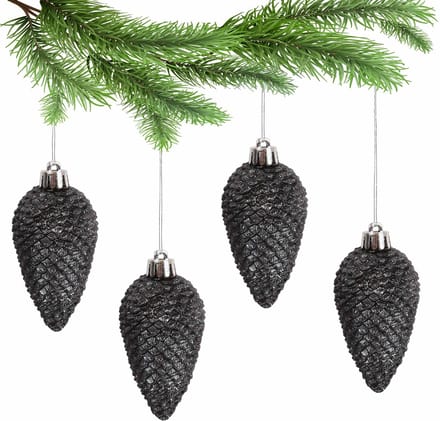 Zwarte kerstboomkegels, kerstballen 4 st.