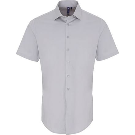 Premier Heren Poplin Stretch Overhemd met Korte Mouwen (Zilver)