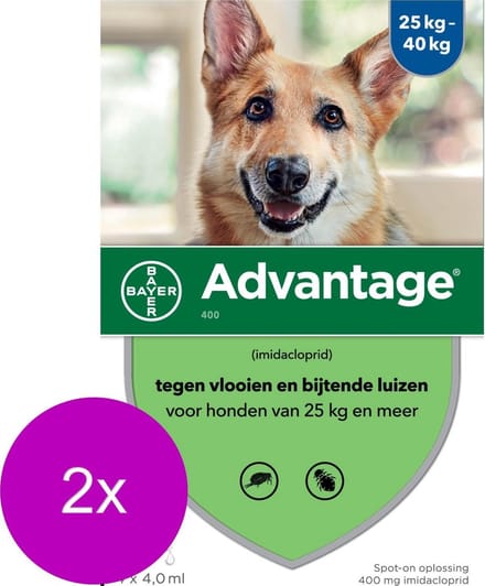 Advantage Hond 4 pip - Anti vlooien en luizenmiddel - 2 x 4 ml 25-40 Kg