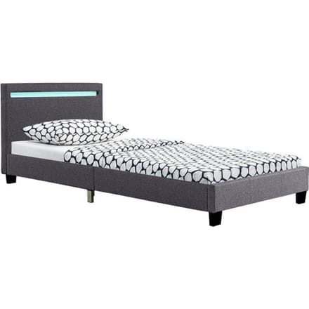 Gestoffeerd Bed Verona - 90 x 200 cm - Grijs - LED Verlichting