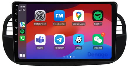 CarPlay autoradio geschikt voor Fiat 500 | 2007 t/m 2015 | Android 16 | Draadloos Apple CarPlay & Android Auto | 2GB + 32GB | QuadCore processor | Denago DNG-A66 | 2025 model | 2007 2008 2009 2010 2011 2012 2013 2014 2015 | Bluetooth & Wifi