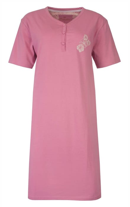 Medaillon Dames Nachthemd - Korte Mouwen - Knoopjes - Roze - Maat S