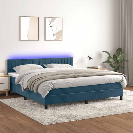 vidaXL - Boxspring - met - matras - en - LED - fluweel - donkerblauw - 160x200 - cm