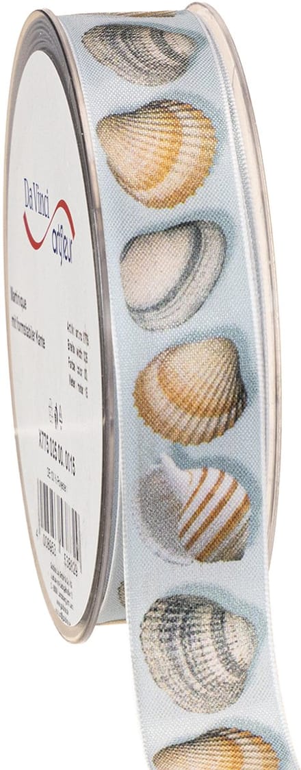 Cadeaulint maritieme decoratie schelpen blauw 25mm 15m