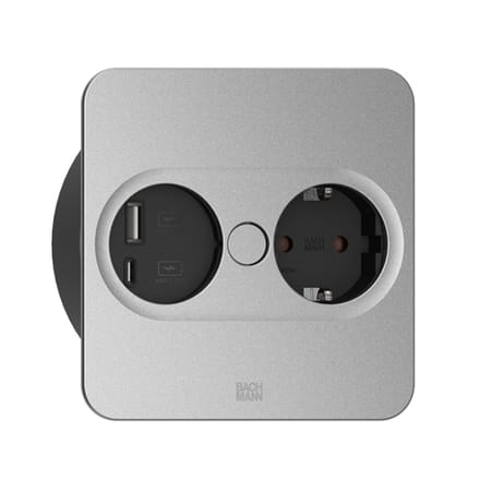 BAC Twist 2 1x230V RA en 1x USB Zilver Vierkant Lader - 946.013 - E3MQR