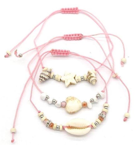 Jomide Set armbandjes - Schelpjes/Steentjes - Roze - 3 stuks
