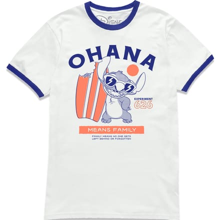 Lilo & Stitch Ohana Ringer T-Shirt - White Navy - M - White Navy